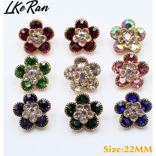 2021 New 5Pcs 22MM Golden Flower Crystal Buttons Shank Sewing Rhinestone Crafts Decorative Metal Accessories For DIY Clothington