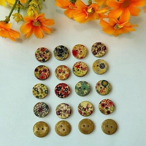 50pcs/pack Natural Coconut Buttons Bulk Sewing Accessories Pattern Printed Black 15mm Scrapbooking Accessories Supplies