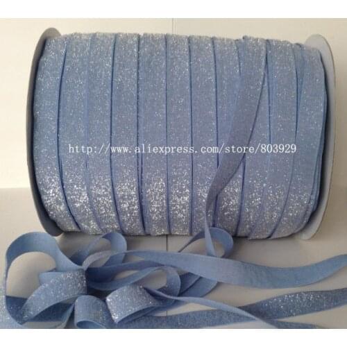 50yards/lot) Non - stretch 1.5" Frosted French Blue Glitter Ribbon