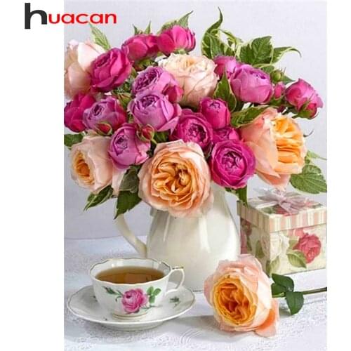 Huacan Diamond Mosaic Embroidery Beads Sets Rose 5D Diamond Painting Vase Flower Paintings For Interior Decoration For Home