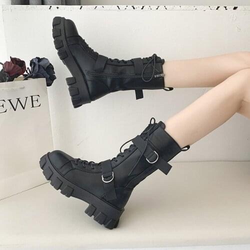 Platform shoes for women boots ladies luxury shoes 2020 woman goth boots female buckle motorcycle boots combat boots for women
