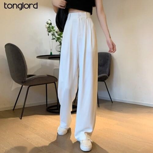Loose Long Wide Leg Pants Female Elastic Waist Straight Women Suit Pants 2021 Spring Plus Size Women Trousers Plus Size 3XL