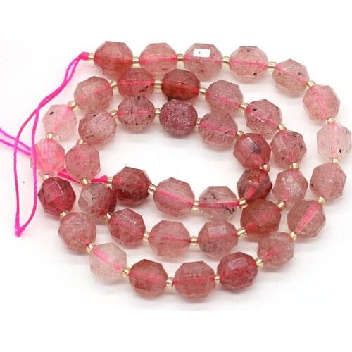 New Natural Stone Strawberry Quartz Beaded Exquisite Olive Shape Faceted Energy Column Beads For DIY Jewelry Making Bracelet 8mm
