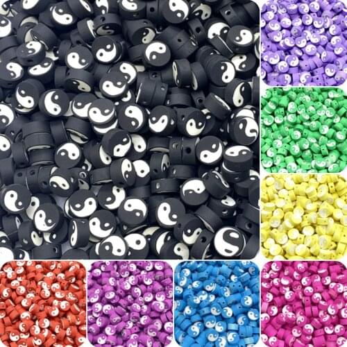 30pcs/Lot 10mm Tai Chi Clay Beads Oval Shape Clay Spacer Beads For Jewelry Making DIY Bracelet Necklace Earrings Accessories