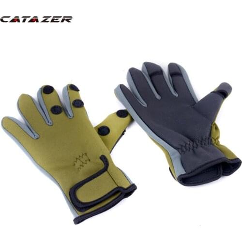 Catazer Outdoor Winter Fishing Gloves Waterproof Three or Two Fingers Cut Anti-slip Climbing Glove Hiking Camping Riding Gloves