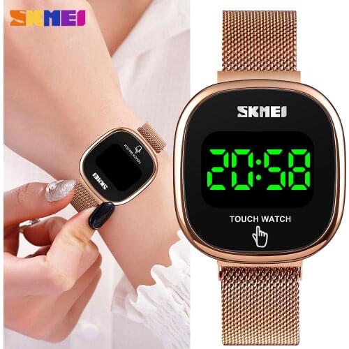SKMEI Creative LED Light Date Touch Screen Men Women Digital Watch Stainless Steel Clock Waterproof Wristwatch relogio masculino