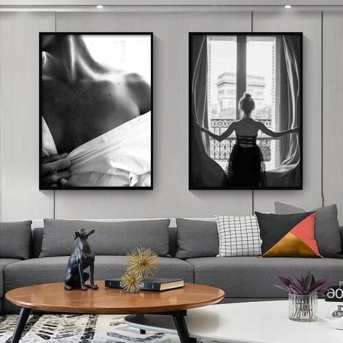 Black White Sexy Window Girl Nordic Canvas Prints Beautiful Woman Painting Posters Wall Art Pictures Living Room Home Decor