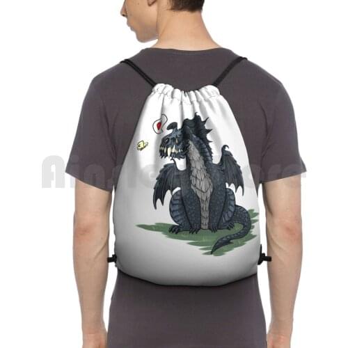 D&D Black Dragon Backpack Drawstring Bag Riding Climbing Gym Bag Dragon Dragon Art Dnd D D And Pathfinder Rpg Games Reptile