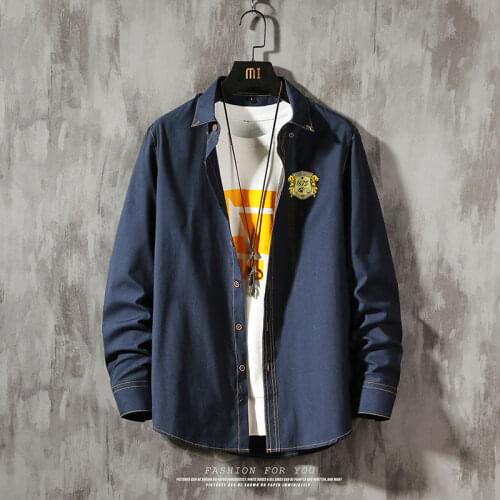 Denim Shirt Thin Solid Color Casual Youth Spring Student Long Sleeve Shirt Mens Japanese Fashion Streetwear Camisa Genuine Hot