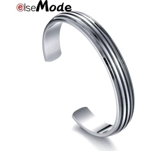 ELSEMODE 10MM 316L Stainless Steel Open Cuff Grooved Thicken Bangle Bracelet for Women Girl Bangles Gift