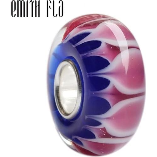 Emith Fla 100% 925 Sterling Silver Big Hole Flower DIY Lampwork Charm Bead Fit European Bracelet Bangle Jewelry Accessories