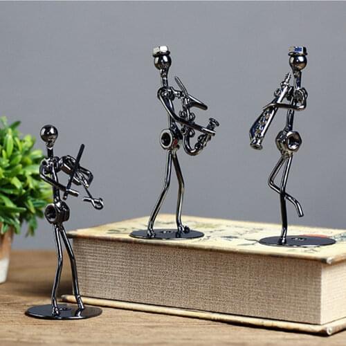 Iron Art Man Figurine Creative Musical Instrument Band Sculpture Figurine Statues For Bookshelf Home Decor Craft Birthday Gifts