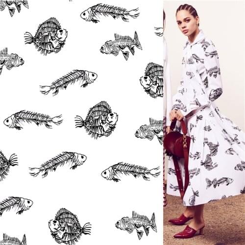 Brand Logo Polyester Fabric Custom Fish Bone Pattern Digital Printing Thin Stretch Dress Bed sheet Sewing Clothing Material