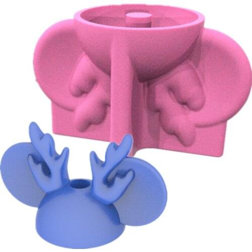 Christmas Mouse Head Straw Toppers Silicone Mold DIY Epoxy Mould Fondant Cake Molds Cake Decorating Tools Chocolate Mold