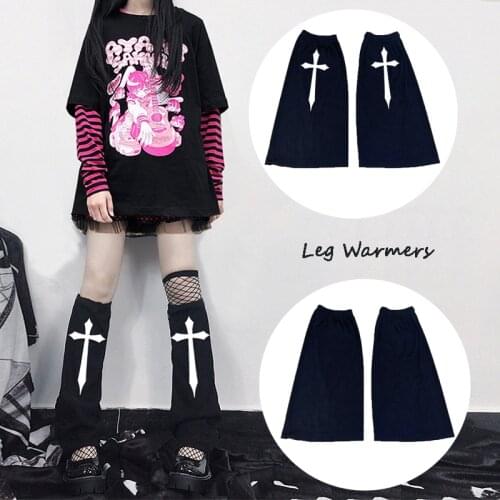 Gothic Black Adjustable Leg Warmer Punk Cross Print Leg Sleeves Women Hip-hop Punk Rock Socks