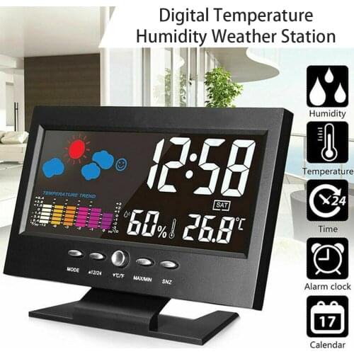 Intelligent Digital Display Weather Creative Clock Wireless Temperature Humidity Meter with Calendar large Screen Alarm Clock