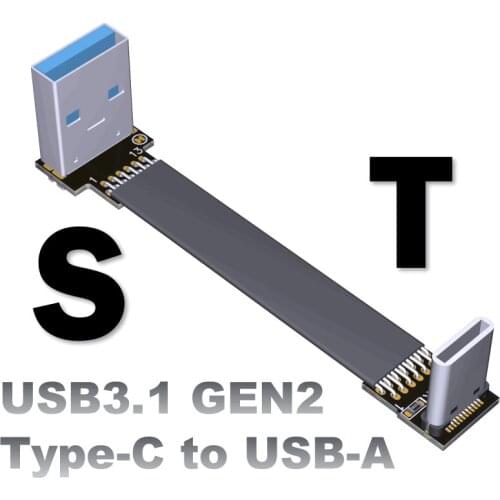 USB3.1 To TypeC Cable Flat USB Extension Adapter Cable Male To Female Data Cable Right Angle USB3.0 Extender Cord for PC TV USB