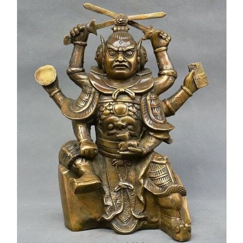 China Copper Bronze 3 Head 6 Arms Exorcism Monarch Mumbo Jumbo Devil God Statue