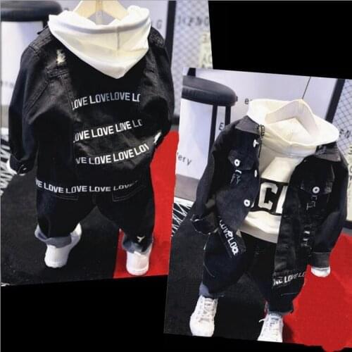 Hot Sale Brand Boys Clothing Children Boys Clothes Letter Kids Boy Clothing Set Jean jacket + hoodie + jeans 3pcs boy set Cotton