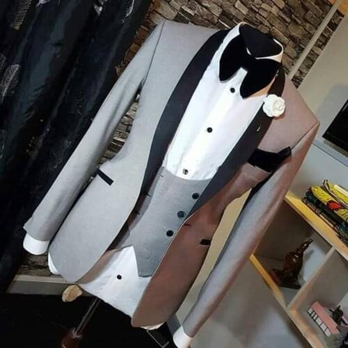 Handsome Groomsmen Wool blend Groom Tuxedos Mens Wedding Dress Man Jacket Blazer Prom Dinner (Jacket+Pants+Tie+Vest) A44