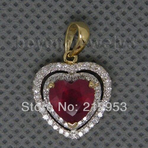 LANMI Ruby Pendant Solid 14Kt Yellow Gold Red Heart Shape Ruby Wedding Pendant BSR0010