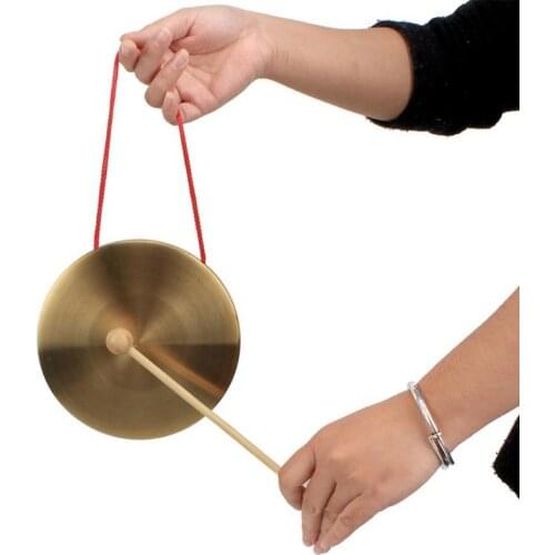 21cm Hand Hand Gong Copper Cymbals with Wooden Stick for Band Rhythm Chapel Opera Percussion Traditional Chinese Musical Folk