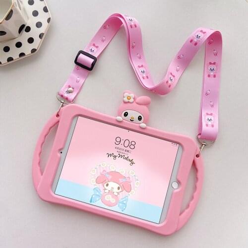 Cute Cartoon Cover for IPad 9.7 2018 2017 Pro 9.7 10.2 8th 7th Air 1 2 Case for Mini 12345 Silicon PC Stand Handle Funda + Strap