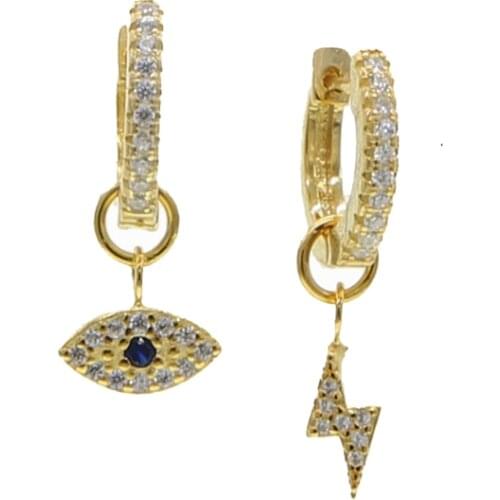 MINImalist evil eye charm earring stud 100% 925 real silver paved blue cz mini bead earring delicat dainty jewelry