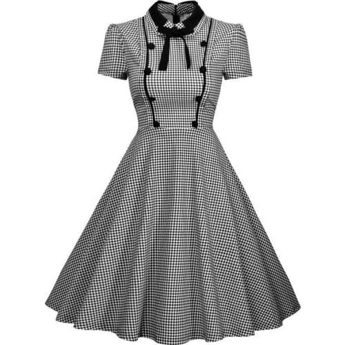 MISSJOY Womens Vintage 1950s Short Sleeve Polka Dos Dress 2020 Summer Turn-down Collar A-line Cocktail Swing Party Dresses