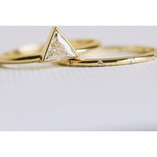 Fashion gold simple triangle zircon ring female high quality wedding ring set female engagement party jewelry