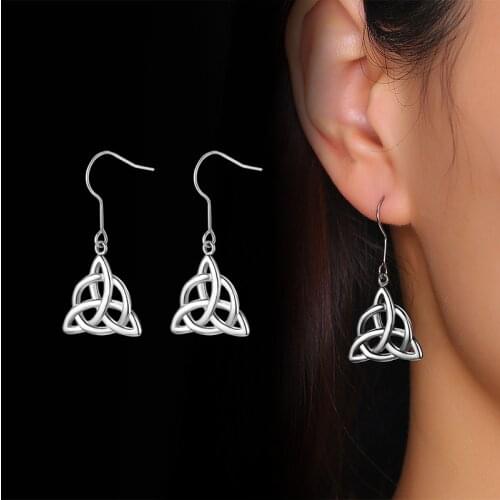 Fashion Irish Celtics Knot Vintage Little Triangle Triquetra Pendant Earrings For Women Jewelry