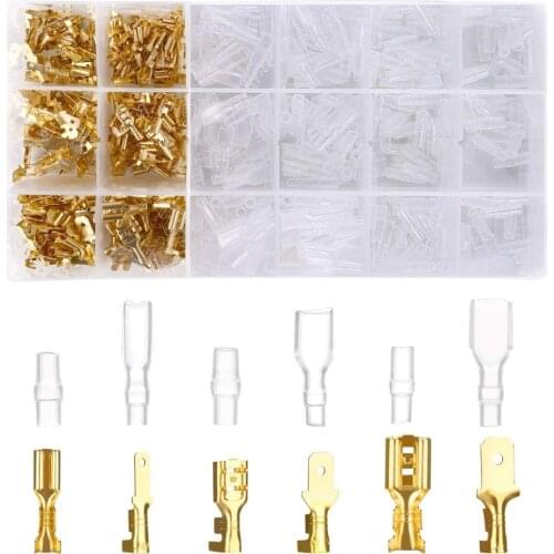 600Pcs/lot 2.8/4.8/6.3mm Female and male Crimp Terminal Connector Gold Brass/Silver Car Speaker Electric Wire Connectors Set