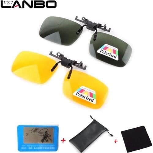 LANBO Polarized Sun Glasses Clip On Sunglasses Driving Night Vision Lenses Plastic Case Anti-UVA Shades For Women Men 0103