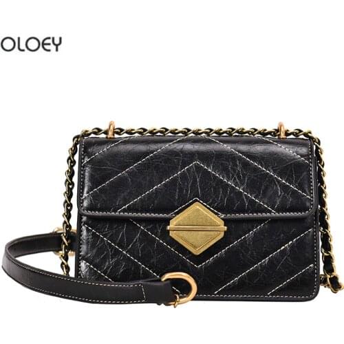 OLOEY Womens Bag Chain Shoulder Crossbody Bag Retro Shoulder Strap Square Pouch Embroidered PU Leather High Quality Tote Bag