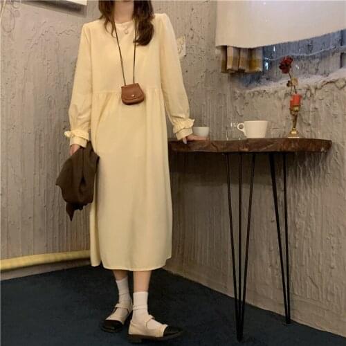 Autumn Solid Elegant Dress Women High Waist Korean Party Midi Sweet Dress Female Long Sleeve Holiday Fashion Casual Dress 2021