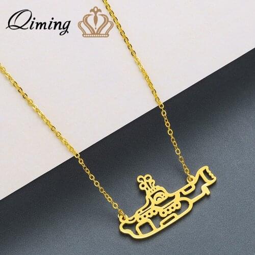 QIMING Submarine Pendant Necklace Stainless Steel Men Jewelry fashion Gold Ocean Navy Gift Fashion Chain Necklaces Collier