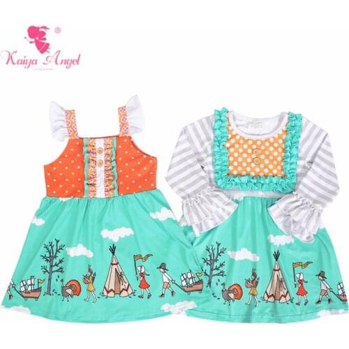 Kaiya Angel Thanksgiving Green Camping Turkey Flower Toddler Girl Dresses Children Princess Dress for Party Wedding Clothes