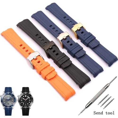 High quality rubber strap Pin buckle suitable for Omega New Seamaster 300 diving AT150 silicone strap male 20 22mm with logo