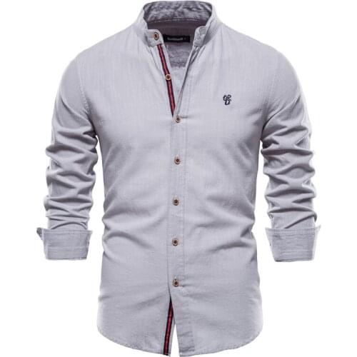 2021 New Spring Cotton Linen Shirt Men Solid Color Stand Collar Long Sleeve Shirt for Men Summer Casual Social Mens Shirts Tops