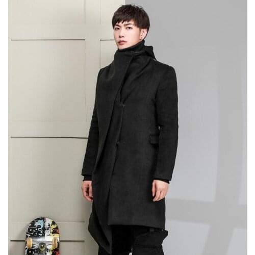 S-5xl 2020 New Winter Clothing Original Fashion Wool Trench Mens Personality Fake Two-piece Lapels Slim Mid-length Blends Coat