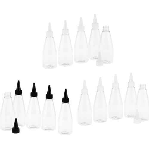 Pack of 5 Plastic 200ML Liquid Solvent Bottles Tip Applicator with Twist Top Caps Leakproof, Portable for Travel