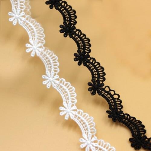 20yards/lot 2cm White Embroidered Flower Lace Ribbon for Garments Hometexile Curtain Decors DIY Black lace trims Accessories