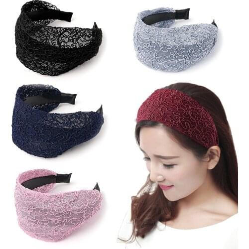 2021 New Fashion Gradient Wide-sided Lace Simple Breathable Toothed Non-slip Headband for Women Girl Hair Accessories Headwear
