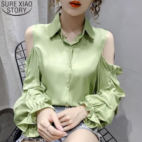 Office Lady New Spring 2021 Long Sleeve Shirt Women Button Up Shirt Off Shoulder Womens Tops Korean Fashion Tops Mujer 15831
