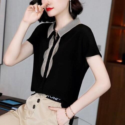 Women Spring Summer Style Chiffon Blouses Shirts Lady Casual Turn-down Collar Short Sleeve Chiffon Blusas Tops ZZ0679