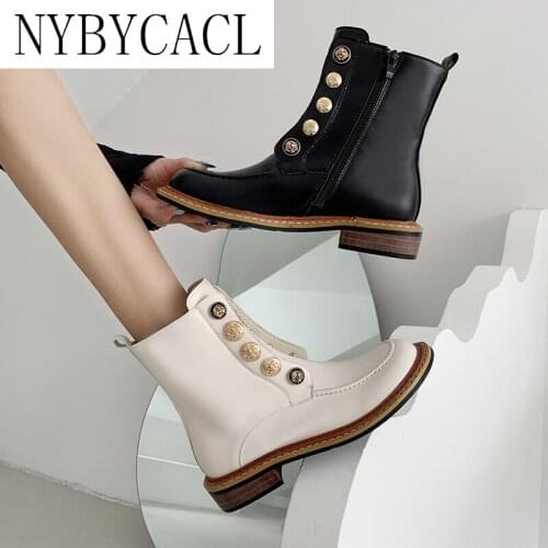 2021 Winter Women Boots Elastic Fiber Square Toe Mid-Heel Women Shoes Button Solid Women Short Boots Concise Autumn Women Shoes