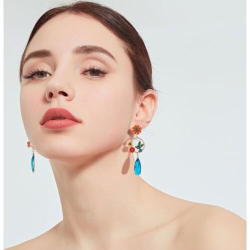 Flying Bird Flower Dangle Earrings for Female Rhinestone Fish Shape Spring Drop Earrings aretes de mujer modernos 2020 4A4004