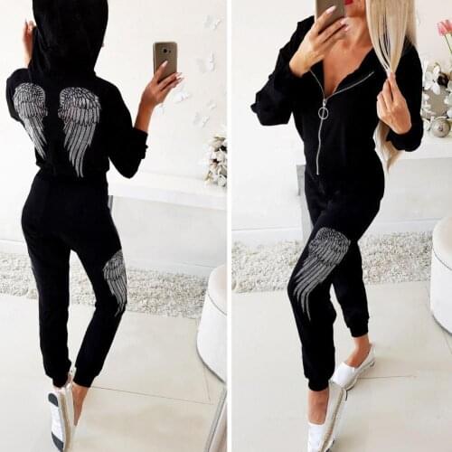 Women Sports Suit New Fashion Autumn And Winter Print Solid Color Slim Leisure Womens Hoodies Sweatpants Trend Sports Suit