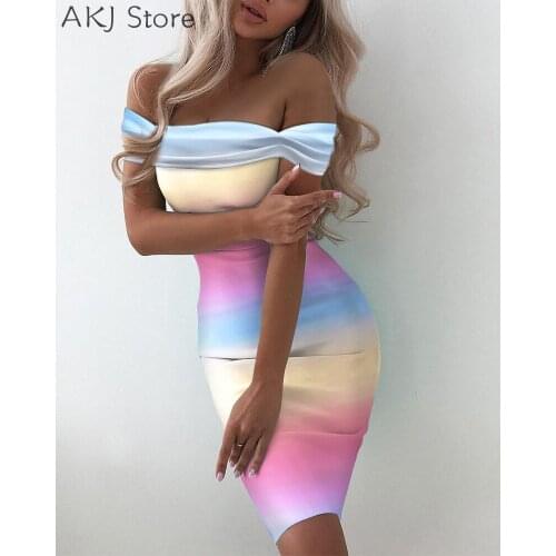 Women Colorblock Off the Shoulder Party Dress Sexy Short Sleeve Bodycon Vestidos