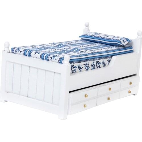 1/12 Pretend Toy Dollhouse Miniature Doll Bed Furniture Model Two Layers Wood for Doll House Decor Child Toys Accessory